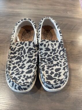 Hey Dude Women's Slip-On Sneakers in Black and White Leopard Print